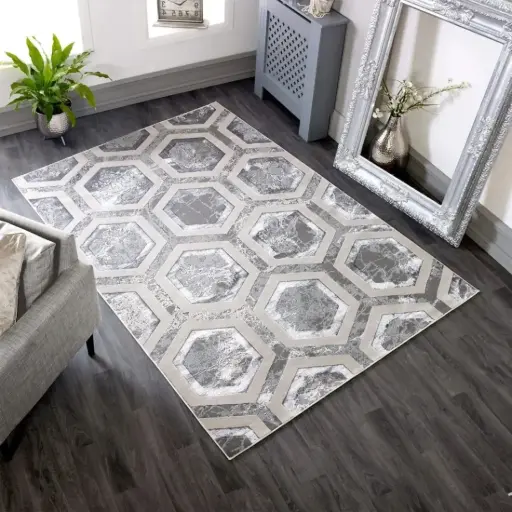 Geometric Area Rug – Grey/Beige (160x230cm)